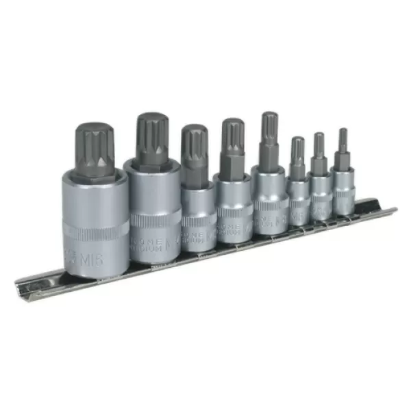 image of Genuine SEALEY AK6214 Spline Socket Bit Set 8pc 1/4, 3/8 & 1/2Sq Drive