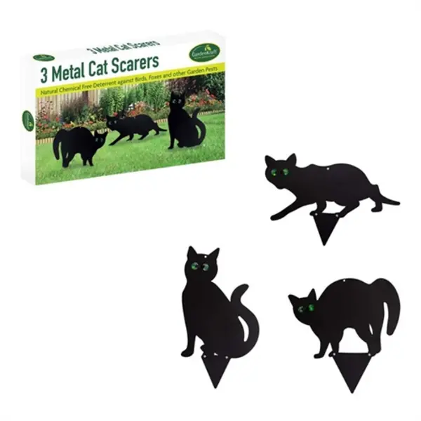 Image of GardenKraft Set of 3 Black Scarer Metal Garden Stake Cat