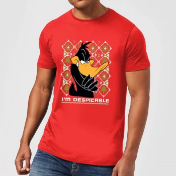Image of Looney Tunes Daffy Duck Knit Mens Christmas T-Shirt - Red - XXL