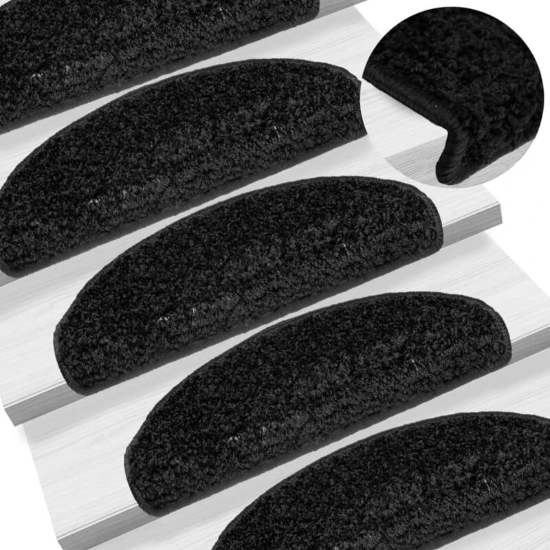 Image of Vidaxl Carpet Stair Treads 15 Pcs Black 65X21X4 Cm, Black 133901