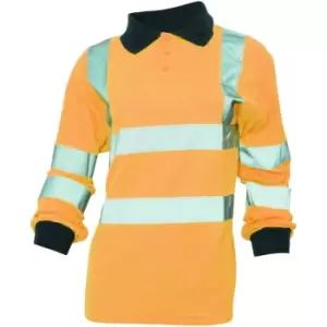 image of Yoko Ladies/Womens Hi-Vis Long Sleeve Polo Shirt (2XL) (Hi Vis Orange) - Hi Vis Orange