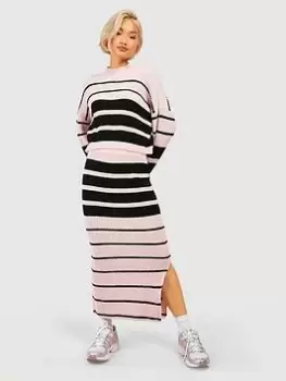 Image of Boohoo Stripe Jumper And Skirt Knitted Co-ord - Pink Size M Women