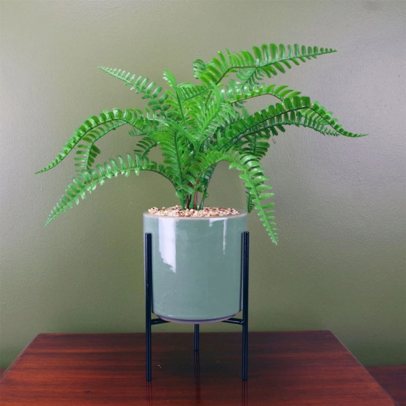 Image of Leaf 40cm Artificial Fern Plant with Ceramic Planter & Stand Green unisex