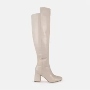 image of Missguided Over The Knee Flared Heel Boot - White