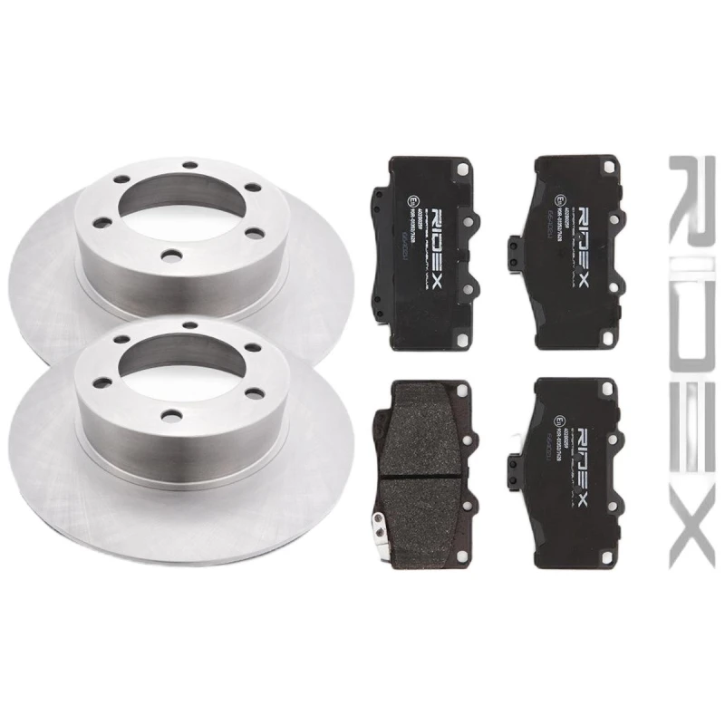 Image of RIDEX 3405B2635 Brake disc and pads set Front Axle, Brake Disc Type: internally vented, with acoustic wear warning Brake Set,disc brakes (3405)