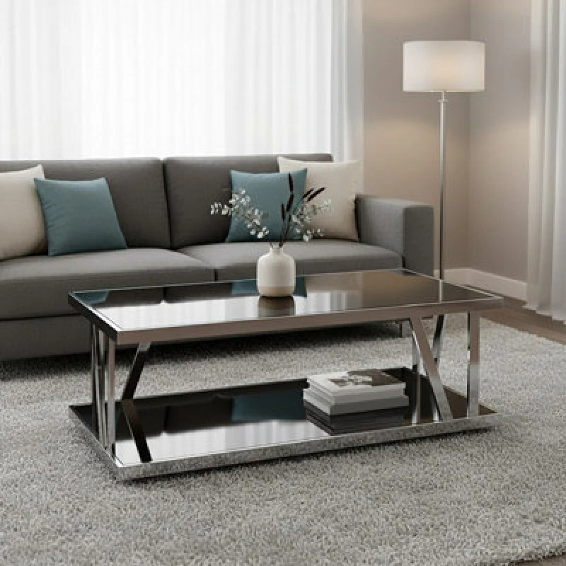 Image of Orsina Contemporary Black Glass Coffee Table, Durable Decorative Coffee Table For Livingroom, Strong Coffee Table
