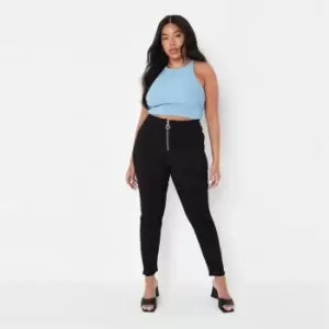 image of Missguided Plus Ring Zip Outlaw Jegging - Black