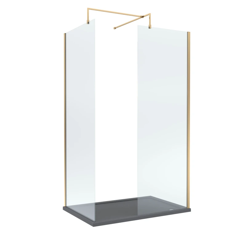 Image of Balterley 8mm Glass Wetroom Screens Brushed Brass and Grey Tray 1200 x 900mm Grey