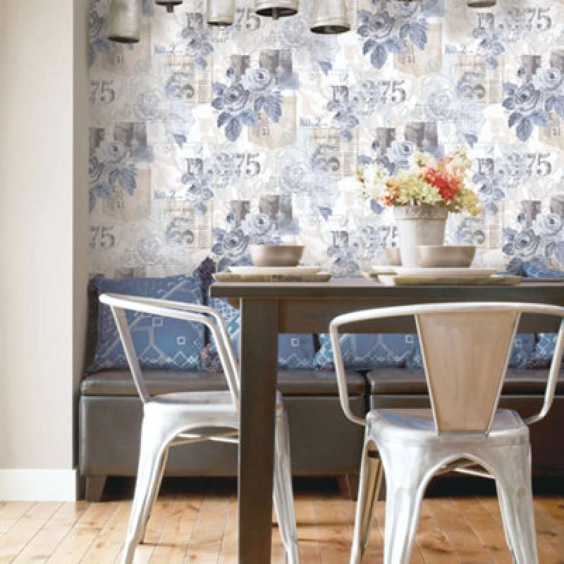 Image of Galerie Nordic Elements Blue Floral Rose Patchwork Wallpaper Roll
