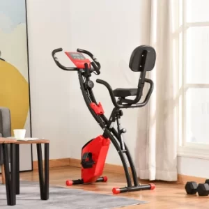Image of HOMCOM 2-In-1 Upright Exercise Recumbent Bike Adjustable Resistance Stationary Fitness Home Gym Foldable w/ Armrests LCD Monitor Cycling Wheels Red