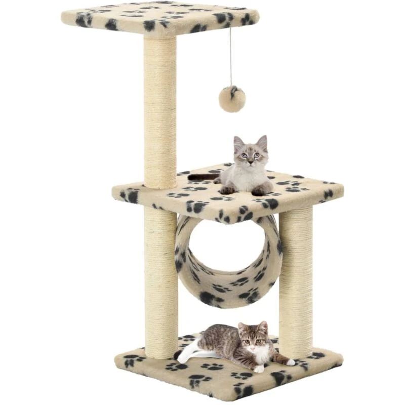 Image of vidaXL Cat Tree with Sisal Scratching Posts 65cm Beige Paw Print Play Centre