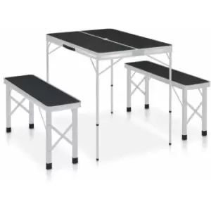 Image of Folding Camping Table with 2 Benches Aluminium Grey Vidaxl Grey