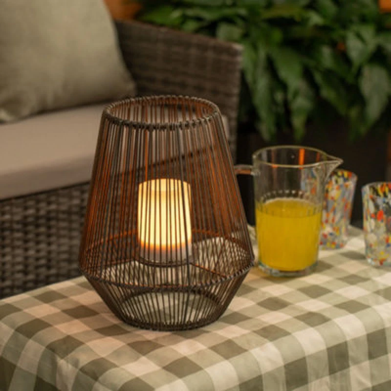 Image of ValueLights Solar Powered Natural Rattan Outdoor Table Lamp Brown