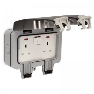 image of Masterplug 13A 2-Gang Storm Weatherproof Outdoor Switched Socket Double Pole BGWP22