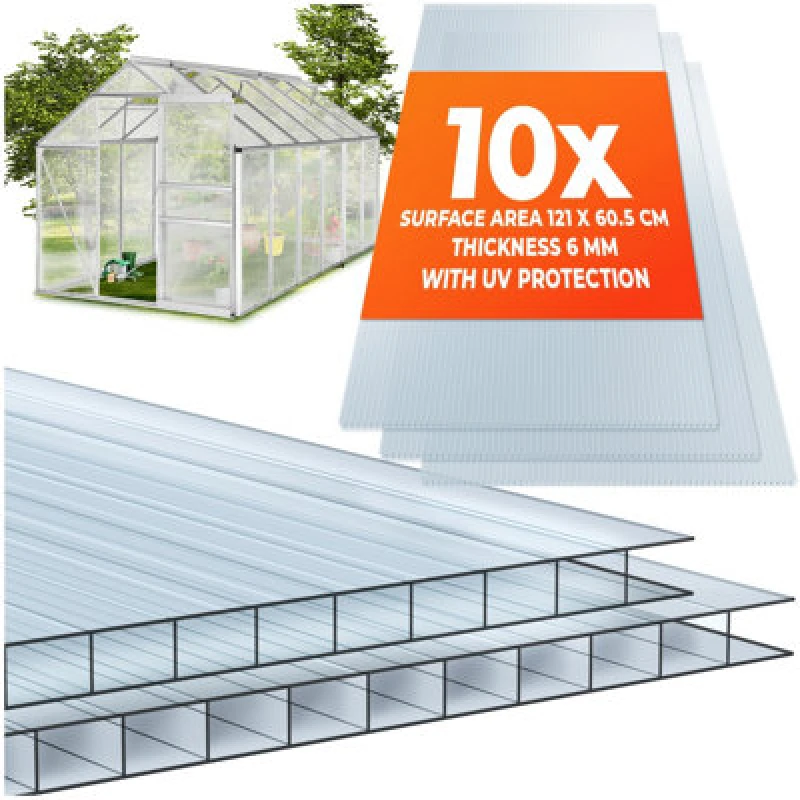 Image of Tectake Polycarbonate Panels - Dual-Walled, Cuttable, Insulating - 121 X 60.5 X 0.6 Cm