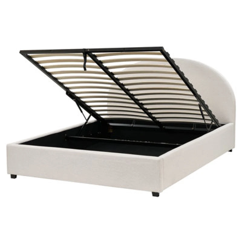 Image of Beliani Ottoman Bed Fabric Vaucluse 160 X 200 Cm (Eu King Size) Light Beige