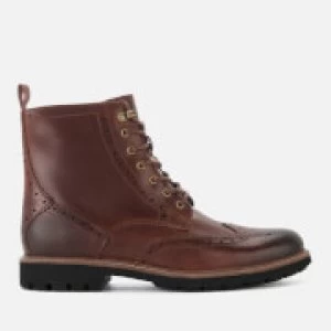 Image of Clarks Mens Batcombe Lord Leather Brogue Lace Up Boots - Dark Tan - UK 11