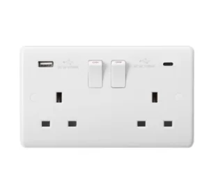 Image of KnightsBridge Curved Edge 13A 2G SP Switched Socket with Dual USB Charger A+C (5V DC 3.1A shared)