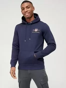 Image of GANT Medium Archive Shield Overhead Hoodie - Navy, Size 2XL, Men