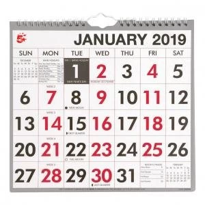 image of Office 2019 Wall Calendar Month to View Wirebound 135gsm Paper