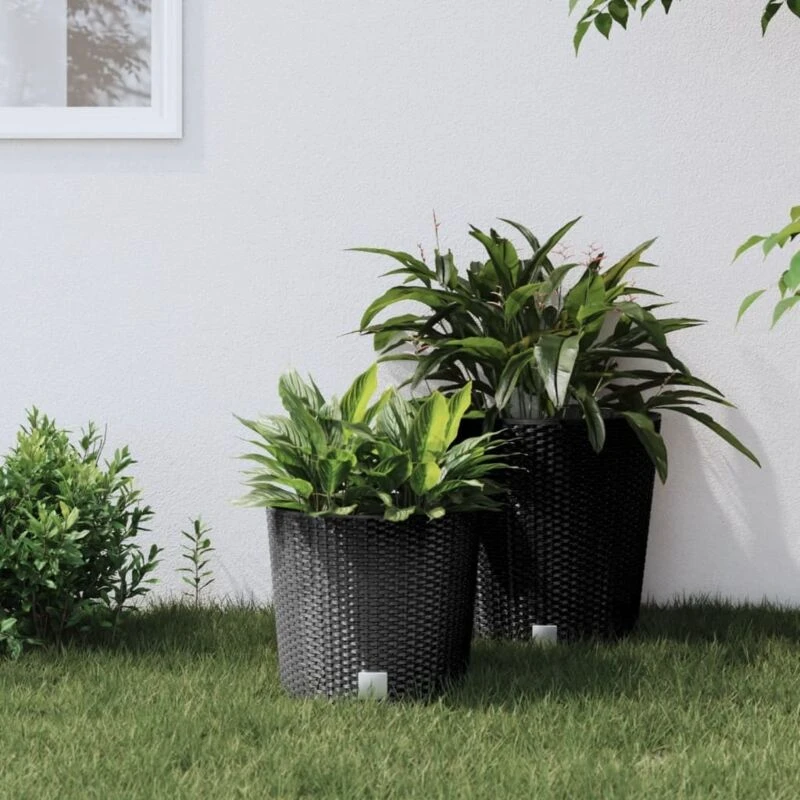 Image of vidaXL Planter w/ Removable Inner Anthracite 15 / 15.3 L PP Rattan, Grey 364684