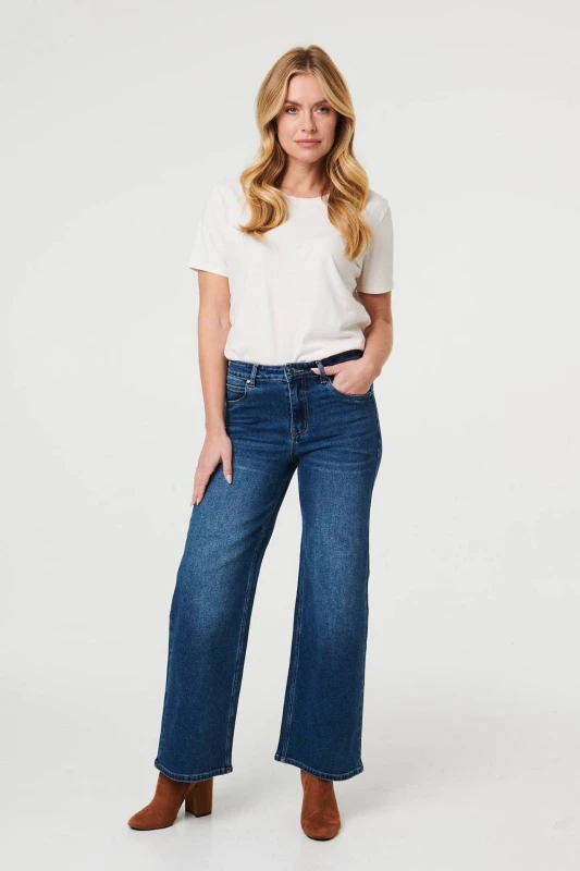 Image of Izabel London Womens High Waist Wide Leg Jeans in Blue Size: 10 Blue Female 10