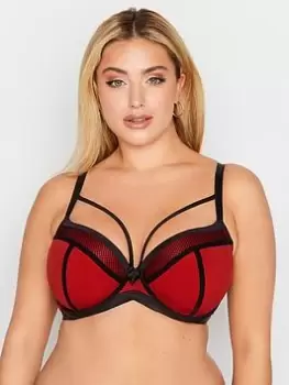 Image of Yours Strappy Fishnet Padded Bra - Red, Size 40D, Women