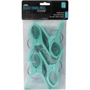 image of JVL Large Clamp Clip Beach Towel Pegs, Pack of 4, Aqua