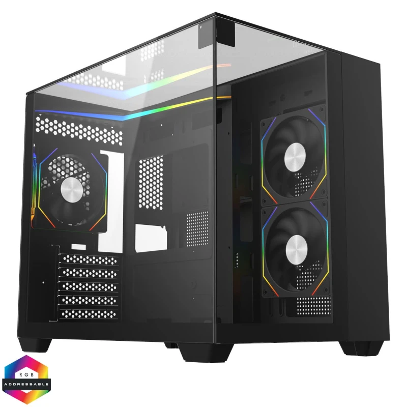 Image of CiT Eclipse Black Micro-ATX Gaming Case Tempered Glass LED Strip, 3 x 120mm CiT Eclipse Infinity ARGB Fans - CIT-ECLIPSE-ARGB