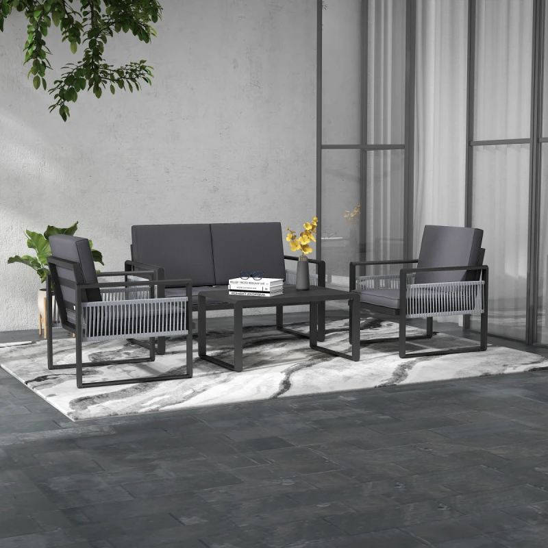 Image of Outsunny Aluminium Furniture Set w/ Slatted Top Table, Black 84G-425V00CG