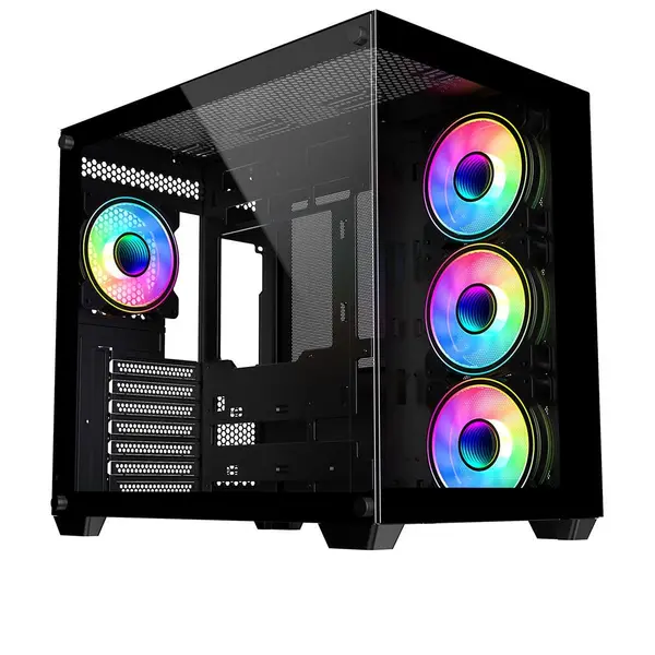 image of CiT Vision Black ATX Gaming Cube with Tempered Glass Front and Side Panels - CIT-VISION-B