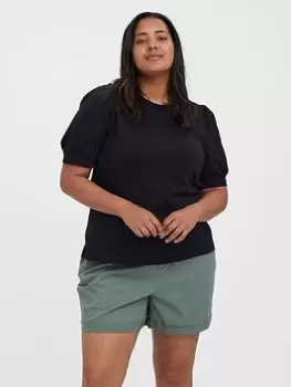 Image of Vero Moda Curve Short Sleeve Top - Black, Size M = UK 18-20, Women