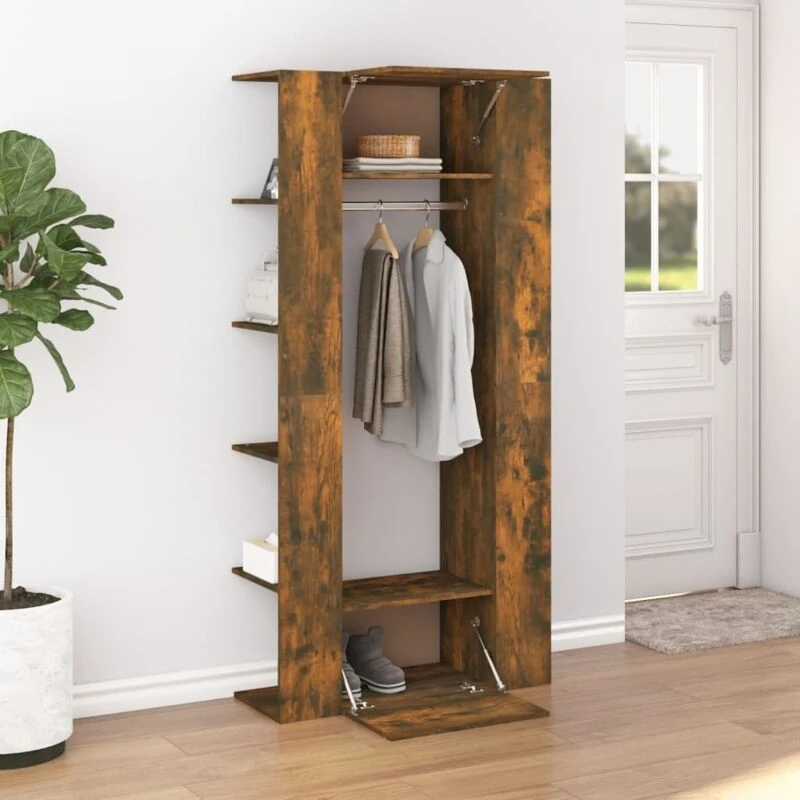 Image of Vidaxl Hallway Cabinets 2 Pcs Smoked Oak Engineered Wood, Brown 3114179