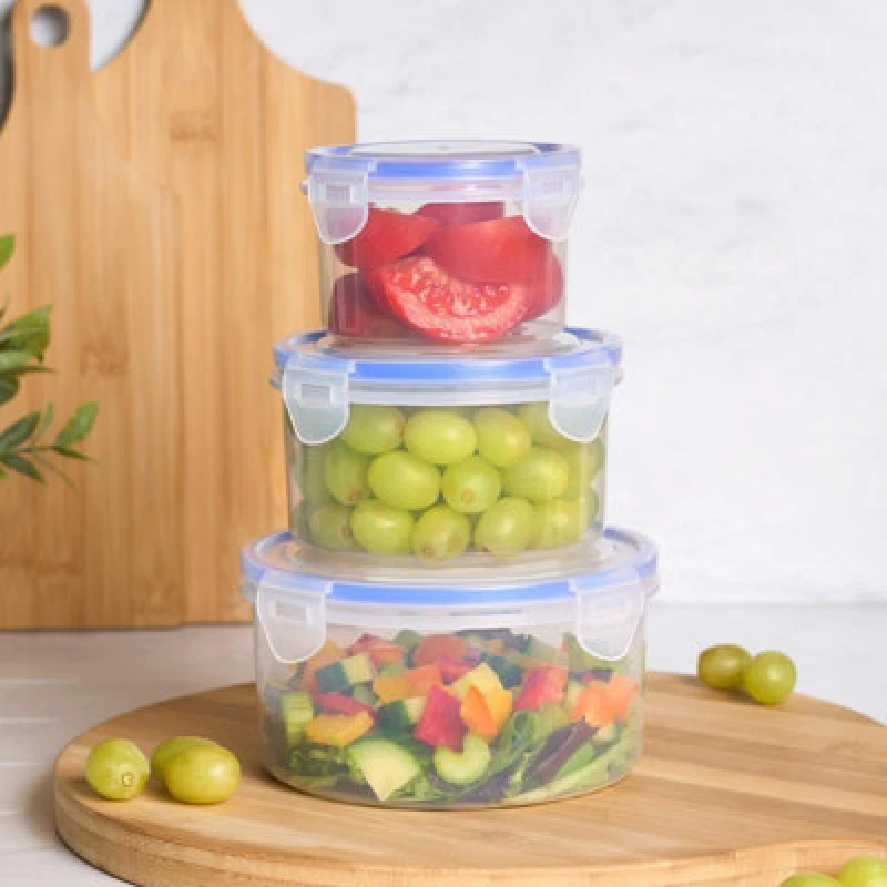 Image of OHS OHS 3 Pack Food Storage Round Plastic Airtight Tuppelware With Lid in White White One Size Unisex 5027434184538