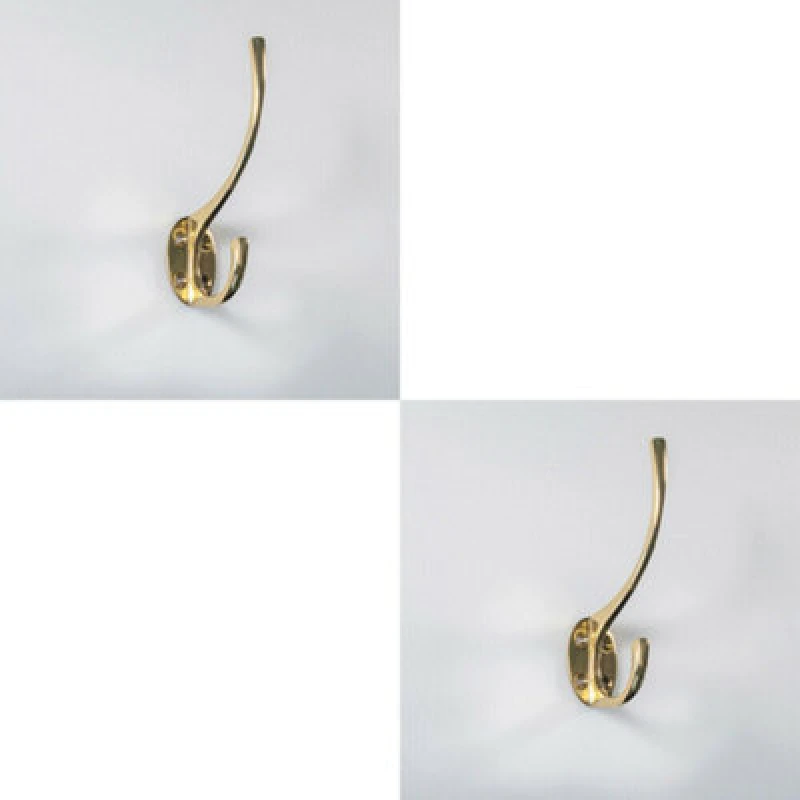 Image of Loops 2x Victorian Hat & Coat Hook on Oval Backplate 64mm Projection Polished Brass Metallics