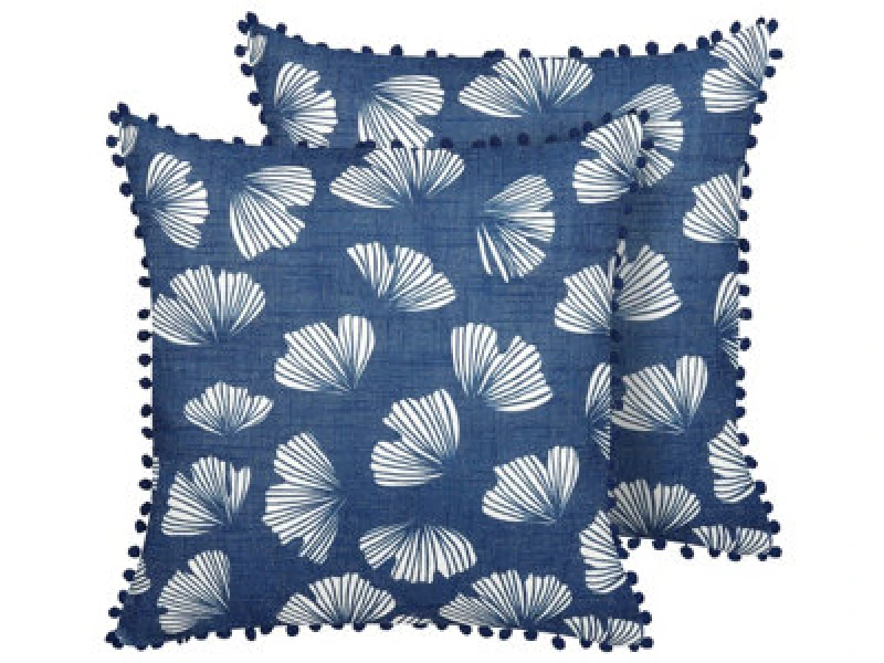 Image of Beliani Set Of 2 Decorative Cushions Dandelion 45 X 45cm Dark Blue Plant Pattern
