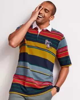 Image of Cotton Traders Mens Short Sleeve Embroidered Stripe Rugby Shirt in Blue