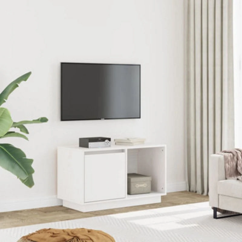 Image of Vidaxl TV Cabinet White 74X35X44cm Solid Wood Pine, White 814335