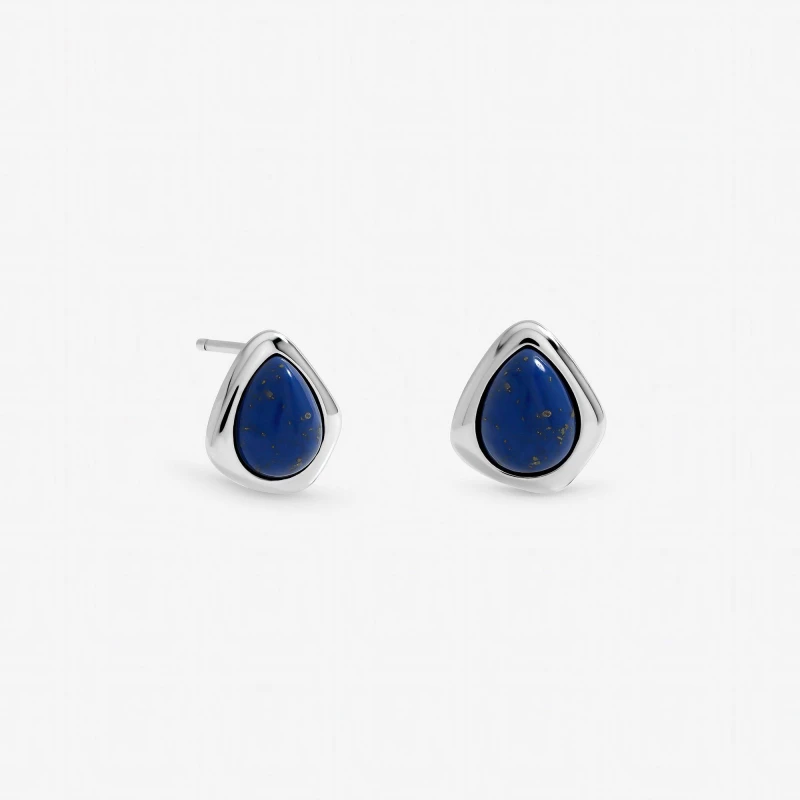 Image of Inicio Sterling Silver Plated Lapis Polished Studs Silver female One Size