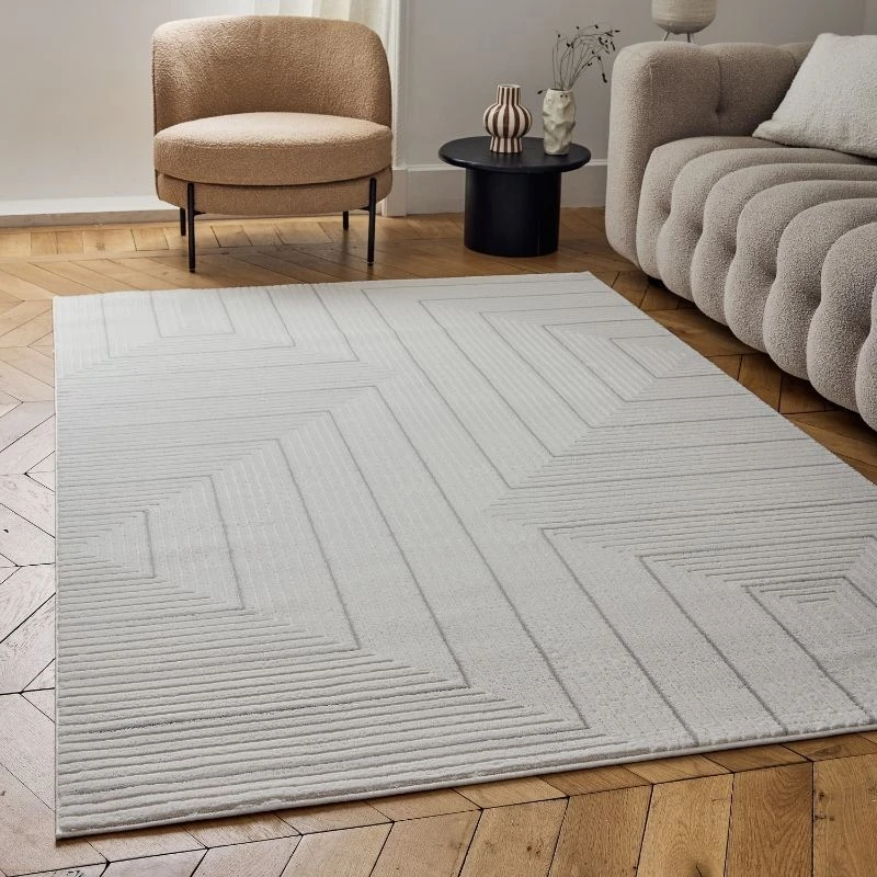 Image of THE RUGS Carmel Modern Area Rugs & Runners Geometric Stain Resistant in Grey Size: 80cm x 300cm Grey Unisex 80cm x 300 cm