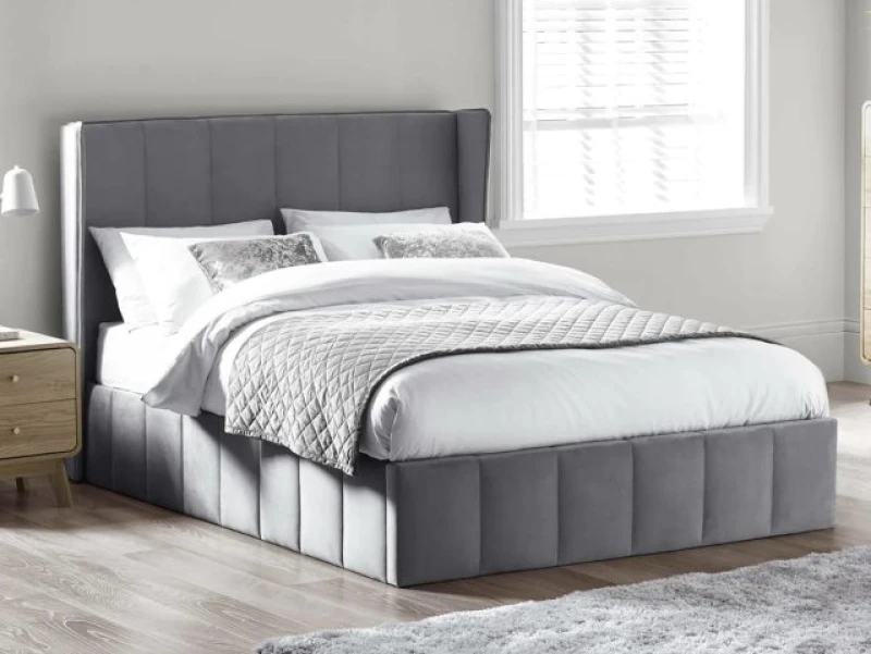 Image of Julian Bowen Katie Grey Fabric Ottoman Bed Frame - 5ft King Size