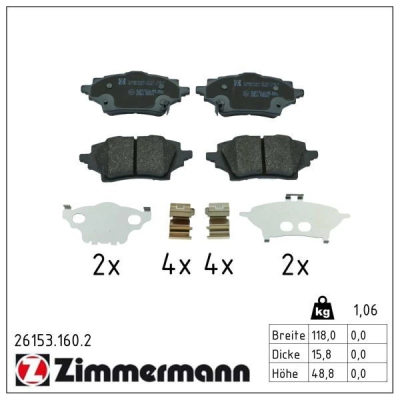 Image of ZIMMERMANN Brake pad set ZIMMERMANN 26153.160.2