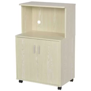 Image of HOMCOM Particle Board Kitchen Pantry Cupboard Kitchen Microwave Cabinet W/Rolling Wheels, 97H x 60.4W x 40.3Dcm, Oak