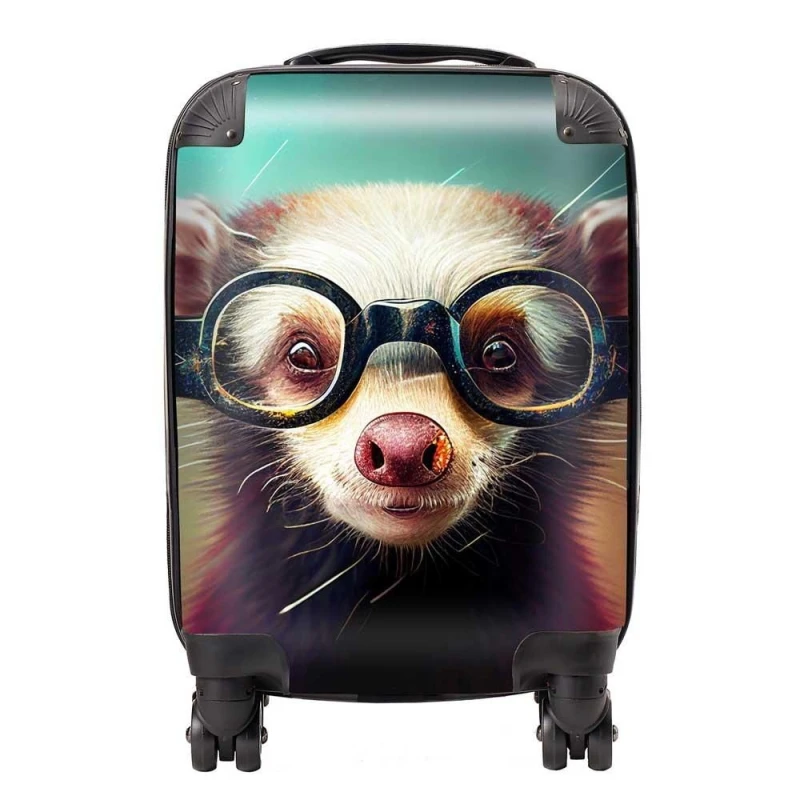 Image of Warren Reed - Designer Ferret With Glasses Splashart Suitcase in Brown Size: Large Brown Unisex Large