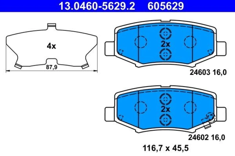 Image of ATE 13.0460-5629.2 Brake pad set with acoustic wear warning, with anti-squeak plate Brake Pad Set,disc brake (402)