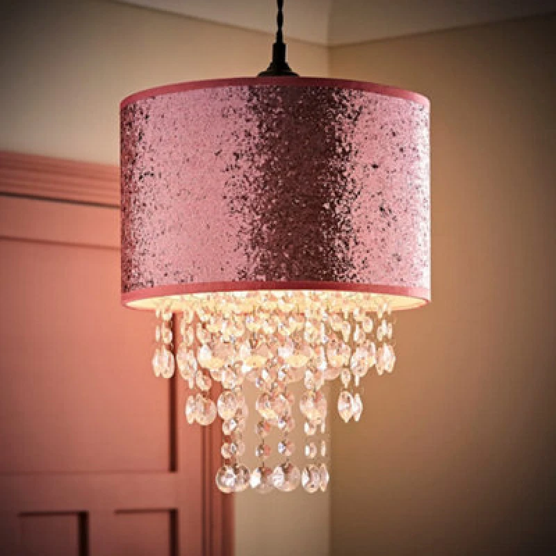 Image of ValueLights ValueLights Bonita 28cm Glitter Droplets Easy Fit Pendant Lamp Shade with Bulb in Pink Pink One Size Unisex 5059406054105