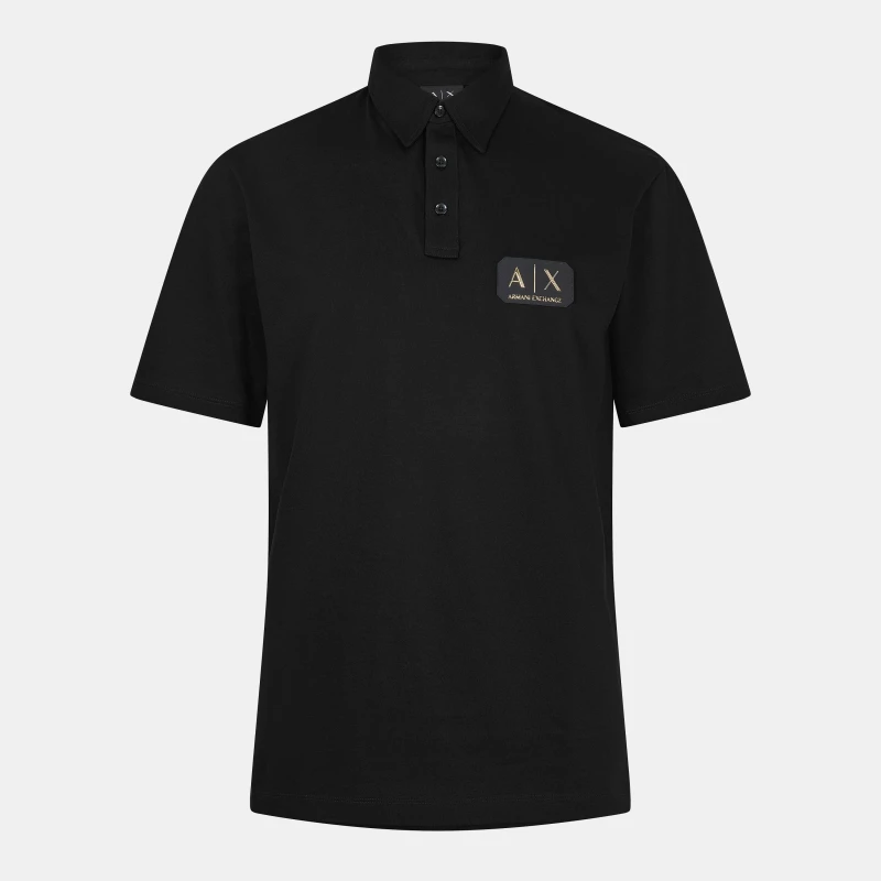 Image of Armani Exchange Mens AX Badge Short Sleeve Polo Shirt Black UC001 male M