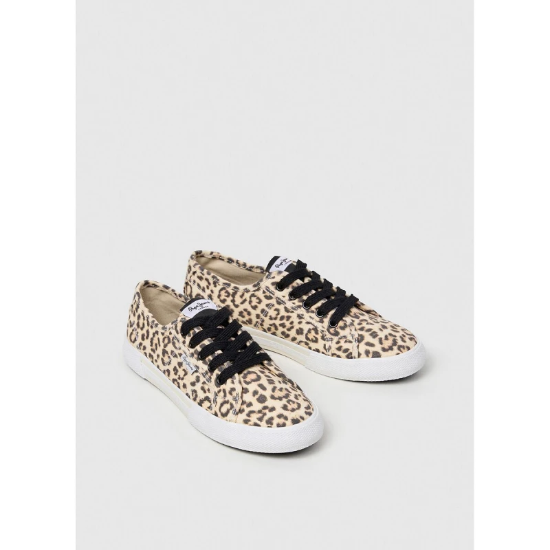 Image of Pepe Jeans Brady Leo Canvas Trainers Leopard Print Cotton 36 (3.5)