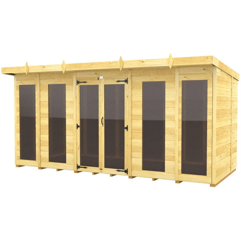 Image of Flat Pack Sheds DIY Sheds 14 x 5 Pent Summer House (Full Height Window), Brown 14X5PFHWSHFF