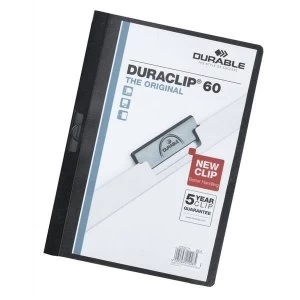 image of Durable DURACLIP 60 Original A4 PVC Folder Clear Front 6mm Spine Black Pack of 25